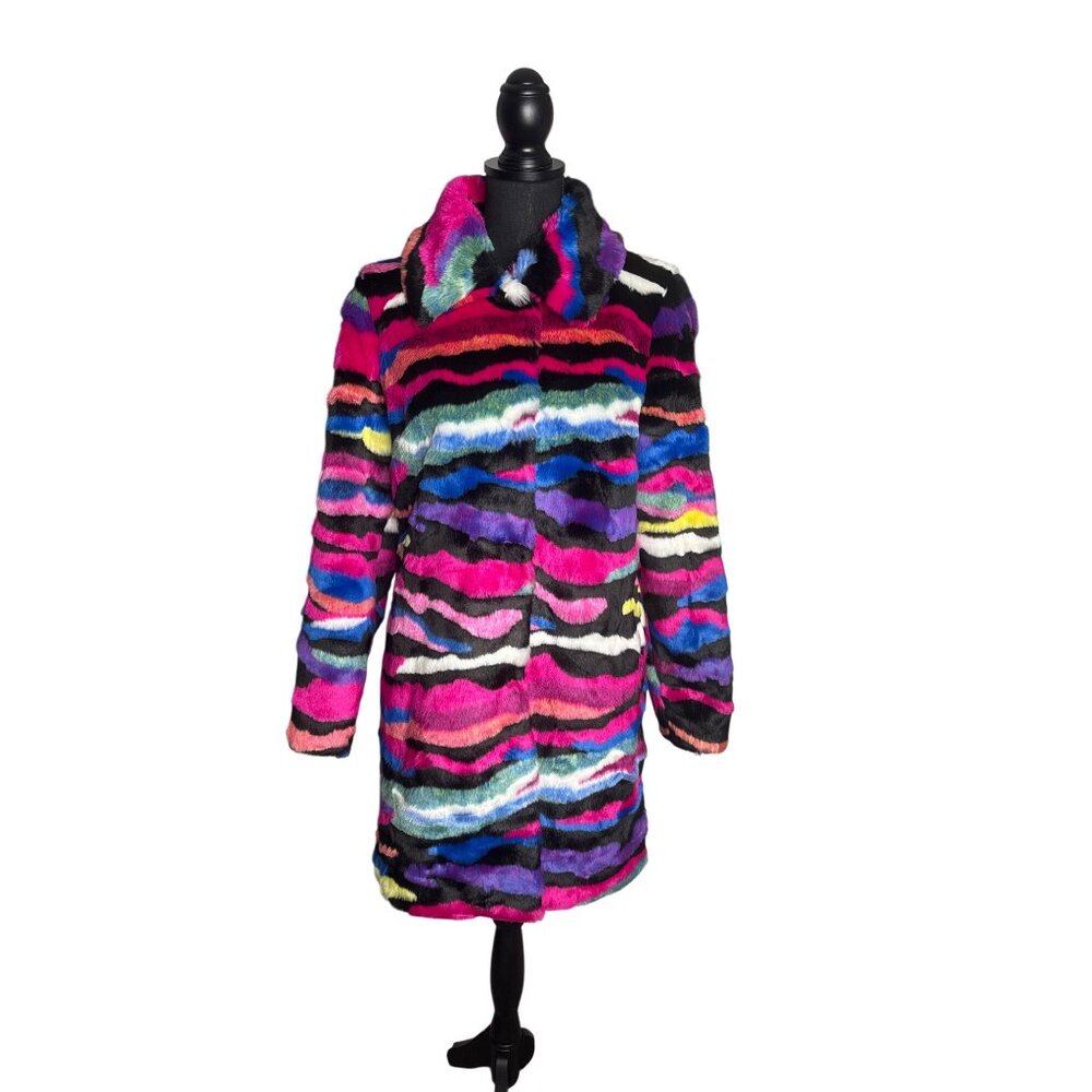 Karl Lagerfeld Multicolor Faux Fur Coat - Pink, Blue, Black, Purple